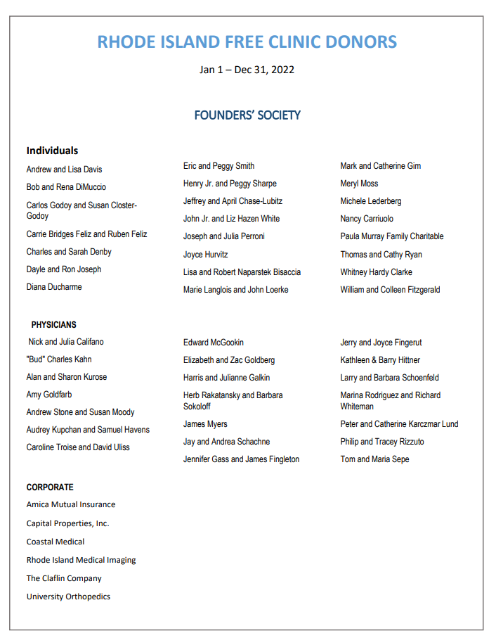 Founders’ Society Donor List